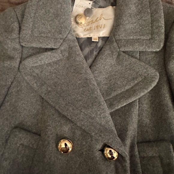 Size XSmall double breasted Coach Heather Gray Wool Pea Coat With gold buttons. - Picture 5 of 15